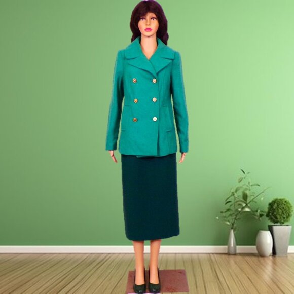 OLD NAVY size M green pea coat polyester/wool dry clean only - Picture 2 of 16